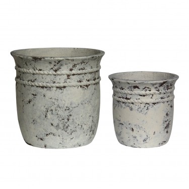 FLOWER POT-15 Set 2 τεμαχίων, Cement Απόχρωση Antique White  Φ35x34cm - Φ47x46 cm [-Εκρού-] [-Artificial Cement (Recyclable)-] Ε6315,S