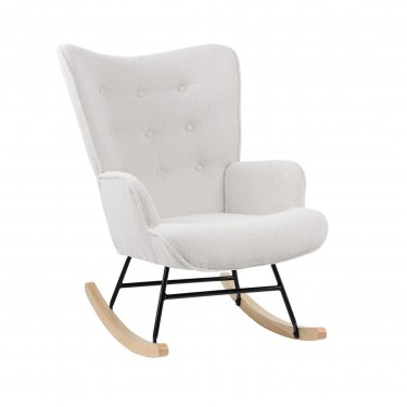 ALMA Rocking Πολυθρόνα Μπερζέρα Καθιστικού, Teddy Ύφ.Άσπρο, Βάση Μαύρο-Φυσικό  67x86x92cm [-Άσπρο-] [-Ύφασμα-] Ε7143,8