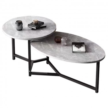 TRONIC Τραπεζάκι Σαλονιού- Καθιστικού Διπλό, Μέταλλο Μαύρο, Επιφάνεια Απόχρωση Γκρι  125x60x50/40cm [-Γκρι-, -Μαύρο-] [-MDF - Κόντρα Πλακέ - Καπλαμάς - Νοβοπάν-, -Μέταλλο-] ΕΜ9605,1