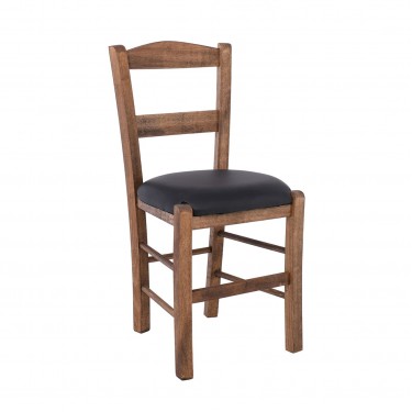 ΣΥΡΟΣ Καρέκλα Οξιά Βαφή Εμποτισμού Καρυδί, Κάθισμα Pu Μαύρο  41x45x88cm [-Καρυδί-, -Μαύρο-] [-Ξύλο-, -Ψάθα-] Ρ950,Ε2Τ