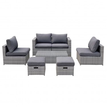 BALI Set Μέταλλο - Wicker: Τραπέζι  2θ Καναπέ  2 Σκαμπό  2 καθίσματα, Απόχρωση Γκρι  Table:100x50x30cm Set 6 Seats [-Γκρι-] [-Wicker-, -Μέταλλο-] Ε6625,1