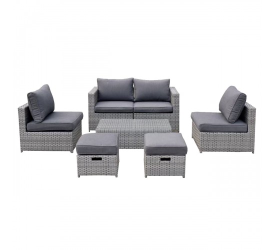 BALI Set Μέταλλο - Wicker: Τραπέζι  2θ Καναπέ  2 Σκαμπό  2 καθίσματα, Απόχρωση Γκρι  Table:100x50x30cm Set 6 Seats [-Γκρι-] [-Wicker-, -Μέταλλο-] Ε6625,1