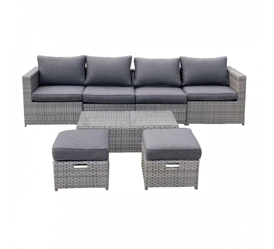 BALI Set Μέταλλο - Wicker: Τραπέζι  2θ Καναπέ  2 Σκαμπό  2 καθίσματα, Απόχρωση Γκρι  Table:100x50x30cm Set 6 Seats [-Γκρι-] [-Wicker-, -Μέταλλο-] Ε6625,1