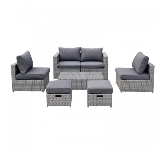 BALI Set Μέταλλο - Wicker: Τραπέζι  2θ Καναπέ  2 Σκαμπό  2 καθίσματα, Απόχρωση Γκρι  Table:100x50x30cm Set 6 Seats [-Γκρι-] [-Wicker-, -Μέταλλο-] Ε6625,1