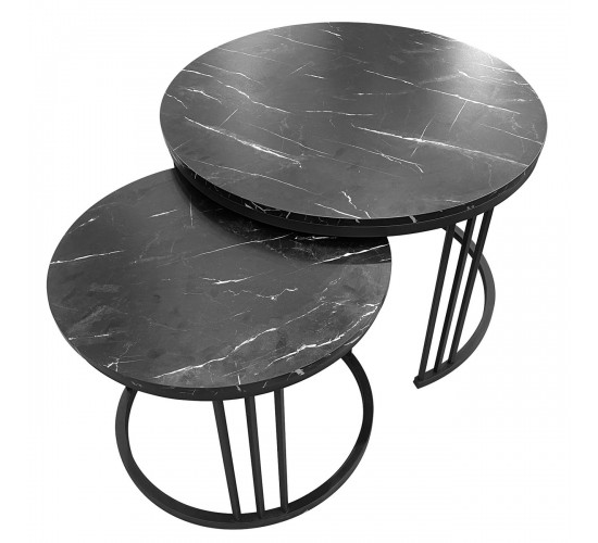 BOZZO Set-2 Τραπεζάκια Σαλονιού-Καθιστικού, Μέταλλο Μαύρο, Απόχρωση Μαύρο Μάρμαρο  Φ.50 H.41cm   Φ.70 H.46cm [-Μαύρο-] [-Μέταλλο/MDF - Καπλαμάς - Κόντρα Πλακέ - Νοβοπάν-] ΕΜ9601,S