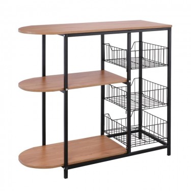 KITCHEN Τροφοθήκη, Μέταλλο Βαφή Μαύρο, Απόχρωση Natural Oak  80x33x75cm [-Μαύρο-, -Φυσικό-] [-MDF - Κόντρα Πλακέ - Καπλαμάς - Νοβοπάν-, -Μέταλλο-] ΕΜ460