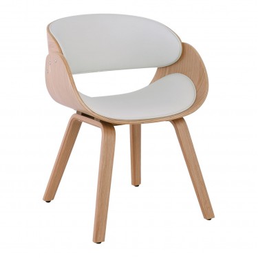 JOY Πολυθρόνα-Pro Τραπεζαρίας, Φυσικό, Pu Άσπρο  58x53x75cm [-Άσπρο-, -Φυσικό-] [-PU - PVC-, -Ξύλο-] Ε7512,20