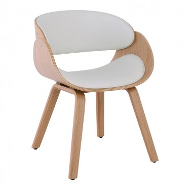 JOY Πολυθρόνα-Pro Τραπεζαρίας, Φυσικό, Pu Άσπρο  58x53x75cm [-Άσπρο-, -Φυσικό-] [-PU - PVC-, -Ξύλο-] Ε7512,20