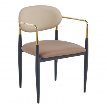 OLIVE Πολυθρόνα Μέταλλο Βαφή Μαύρο-Gold, Pu Μπεζ-Cappuccino  53x53x80cm [-Μαύρο-, -Μπεζ-Tortora-Sand-Cappuccino-] [-PU - PVC-, -Μέταλλο-] ΕΜ788,1