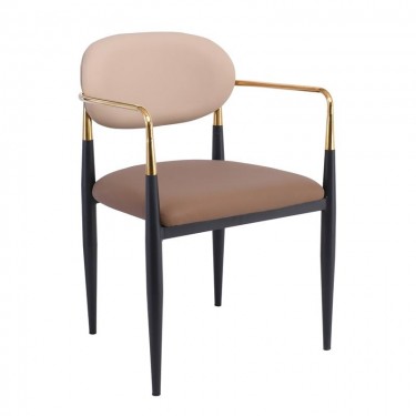 OLIVE Πολυθρόνα Μέταλλο Βαφή Μαύρο-Gold, Pu Μπεζ-Cappuccino  53x53x80cm [-Μαύρο-, -Μπεζ-Tortora-Sand-Cappuccino-] [-PU - PVC-, -Μέταλλο-] ΕΜ788,1