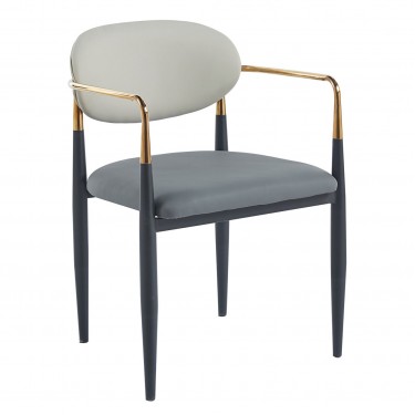 OLIVE Πολυθρόνα Μέταλλο Βαφή Μαύρο-Gold, Pu Ανοιχτό Γκρι-Σκούρο Γκρι  53x53x80cm [-Γκρι-, -Μαύρο-] [-PU - PVC-, -Μέταλλο-] ΕΜ788,2