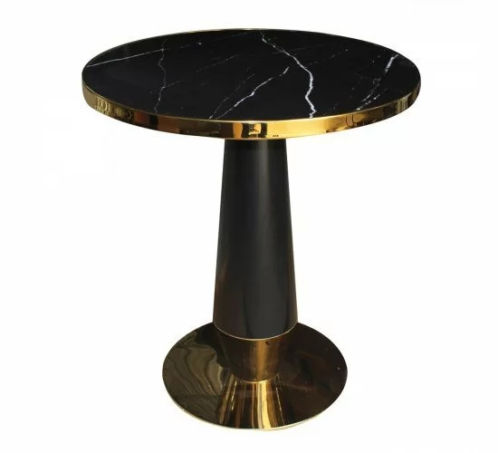 OLIVE Τραπέζι Βαφή Μαύρο-Gold, Επιφάνεια Sintered Stone Black Marble  Φ70x73cm [-Χρυσό/Μαύρο-] [-Μέταλλο / Τεχνόπετρα-Τεχνομάρμαρο-] ΕΜ789,1