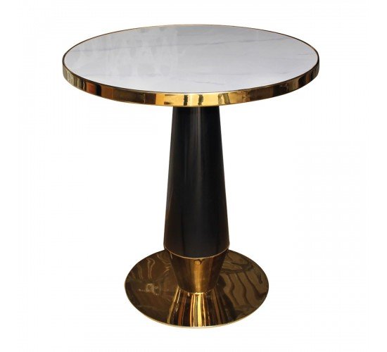 OLIVE Τραπέζι Βαφή Μαύρο-Gold, Επιφάνεια Sintered Stone White Marble  Φ70x73cm [-Χρυσό/Γκρι-] [-Μέταλλο / Τεχνόπετρα-Τεχνομάρμαρο-] ΕΜ789,2
