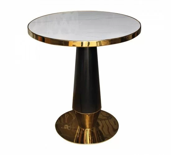 OLIVE Τραπέζι Βαφή Μαύρο-Gold, Επιφάνεια Sintered Stone White Marble  Φ70x73cm [-Χρυσό/Γκρι-] [-Μέταλλο / Τεχνόπετρα-Τεχνομάρμαρο-] ΕΜ789,2