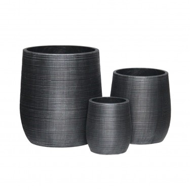FLOWER POT-16 Set 3 τεμαχίων, Cement Απόχρωση Anthracite  Φ23x26 - Φ33x37 - Φ45x50cm [-Ανθρακί-] [-Artificial Cement (Recyclable)-] Ε6316,S