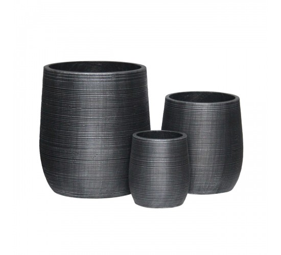 FLOWER POT-16 Set 3 τεμαχίων, Cement Απόχρωση Anthracite  Φ23x26 - Φ33x37 - Φ45x50cm [-Ανθρακί-] [-Artificial Cement (Recyclable)-] Ε6316,S
