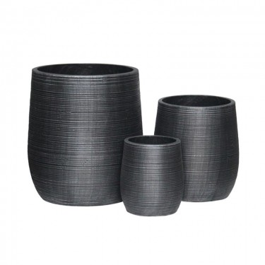 FLOWER POT-16 Set 3 τεμαχίων, Cement Απόχρωση Anthracite  Φ23x26 - Φ33x37 - Φ45x50cm [-Ανθρακί-] [-Artificial Cement (Recyclable)-] Ε6316,S