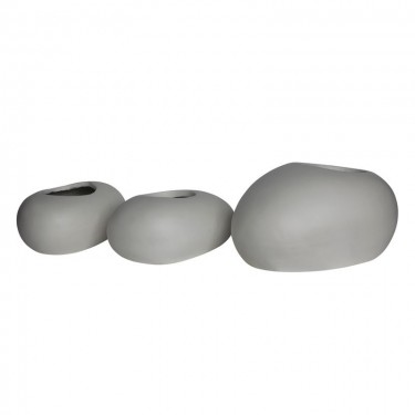FLOWER POT-ROCK Set 3 τεμαχίων, Cement Απόχρωση White  40x30x19- 50x32x19- 56x43x29cm [-Άσπρο-] [-Artificial Cement (Recyclable)-] Ε6320,S1