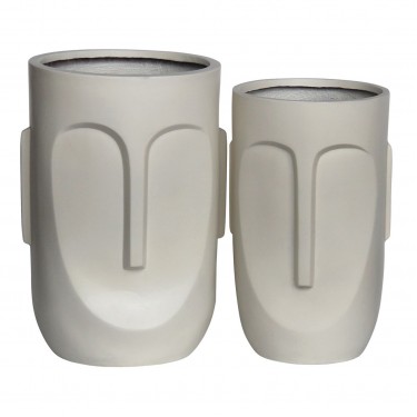 FLOWER POT-TOTEM Set 2 τεμαχίων, Cement Απόχρωση Sand Brown  Φ32x52cm - Φ40x57cm [-Μπεζ-Tortora-Sand-Cappuccino-] [-Artificial Cement (Recyclable)-] Ε6321,S