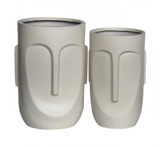 FLOWER POT-TOTEM Set 2 τεμαχίων, Cement Απόχρωση Sand Brown  Φ32x52cm - Φ40x57cm [-Μπεζ-Tortora-Sand-Cappuccino-] [-Artificial Cement (Recyclable)-] Ε6321,S