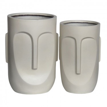 FLOWER POT-TOTEM Set 2 τεμαχίων, Cement Απόχρωση Sand Brown  Φ32x52cm - Φ40x57cm [-Μπεζ-Tortora-Sand-Cappuccino-] [-Artificial Cement (Recyclable)-] Ε6321,S