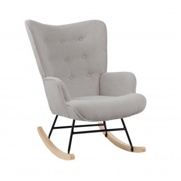 ALMA Rocking Πολυθρόνα Μπερζέρα Καθιστικού, Teddy Ύφ.Αν.Γκρι, Βάση Μαύρο-Φυσικό  67x86x92cm [-Γκρι-] [-Ύφασμα-] Ε7143,9