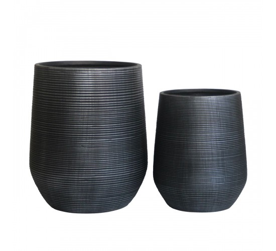 FLOWER POT-17 Set 2 τεμαχίων, Cement Απόχρωση Anthracite  Φ45x50cm - Φ53x63cm [-Ανθρακί-] [-Artificial Cement (Recyclable)-] Ε6317,S