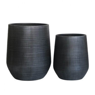 FLOWER POT-17 Set 2 τεμαχίων, Cement Απόχρωση Anthracite  Φ45x50cm - Φ53x63cm [-Ανθρακί-] [-Artificial Cement (Recyclable)-] Ε6317,S