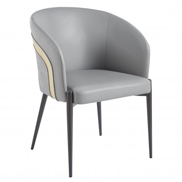 LENA Πολυθρόνα Μέταλλο Βαφή Μαύρο, Pu Ανοιχτό Γκρι  60x60x80cm [-Γκρι-, -Μαύρο-] [-PU - PVC-, -Μέταλλο-] ΕΜ178,2