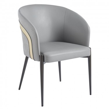 LENA Πολυθρόνα Μέταλλο Βαφή Μαύρο, Pu Ανοιχτό Γκρι  60x60x80cm [-Γκρι-, -Μαύρο-] [-PU - PVC-, -Μέταλλο-] ΕΜ178,2