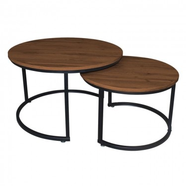 BOZZI Set-2 Τραπεζάκια Σαλονιού-Καθιστικού, Μέταλλο Βαφή Μαύρο, Απόχρωση Καρυδί  Φ.59 H.39cm   Φ.74 H.47cm [-Καρυδί-, -Μαύρο-] [-MDF - Κόντρα Πλακέ - Καπλαμάς - Νοβοπάν-, -Μέταλλο-] ΕΜ9619,S1