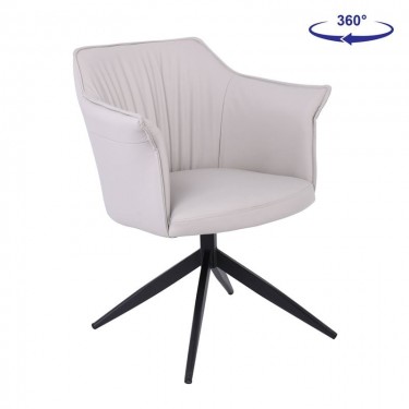 EVELYN Πολυθρόνα Περιστρεφόμενη, Μέταλλο Βαφή Μαύρο, Pu Γκρι-Μπεζ  64x63x80cm [-Γκρι-, -Μαύρο-] [-PU - PVC-, -Μέταλλο-] ΕΜ718,3