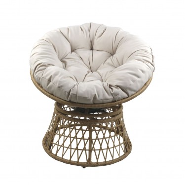 ROLLY Πολυθρόνα Κήπου-Βεράντας Περιστρεφόμενη Μεταλλική, Wicker Φυσικό, Μαξιλάρι Εκρού  90x78x80cm [-Εκρού-, -Φυσικό-] [-Wicker-, -Μέταλλο-] Ε293,1