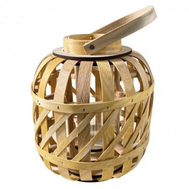 LANTERN ROUND Φανάρι Κήπου- Βεράντας Ξύλινο, Απόχρωση Φυσικό, με Γυάλινο ποτήρι  Φ24x27cm [-Φυσικό-] [-Γυαλί-, -Ξύλο-] Ε2900