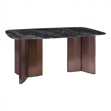BARRY Τραπέζι Τραπεζαρίας, Επιφάνεια Μάρμαρο, Βάση Μέταλλο Απόχρωση Καρυδί  180x90x73cm [-Γκρι-, -Καρυδί-] [-Μάρμαρο - Τεχνομάρμαρο-, -Μέταλλο-] ΕΜ782,2