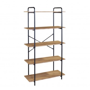 Ραφιέρα Μέταλλο Βαφή Μαύρο, Απόχρωση Sonoma  80x34x144cm [-Μαύρο-, -Φυσικό-] [-MDF - Κόντρα Πλακέ - Καπλαμάς - Νοβοπάν-, -Μέταλλο-] ΕΟ445,3