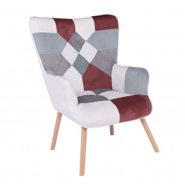 MARON Πολυθρόνα - Μπερζέρα Ξύλο Φυσικό, Ύφασμα Patchwork Brown  72x68x91cm [-Patchwork-] [-Ύφασμα-] ΕΜ143,6