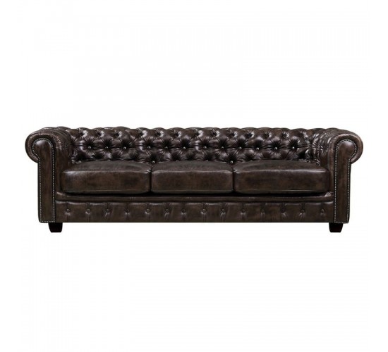 CHESTERFIELD Birmingham Καναπές 4Θέσιος Σαλονιού Καθιστικού, Δέρμα Καφέ  241x92x74cm [-Καφέ-] [-Leather - Rubica Leather-] Ε9574,4