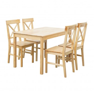 DAILY Set Τραπεζαρία Ξύλινη Σαλονιού - Κουζίνας: Τραπέζι   4 Καρέκλες, Φυσικό Pine  Table:118x74x73 Chair:43x48x94 [-Φυσικό-] [-Ξύλο-] Ε783,3S