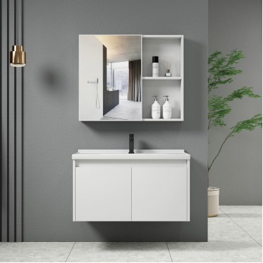 IDEA-1 Set Έπιπλο Μπάνιου Άσπρο, Καθρέπτης   Πάγκος με Νιπτήρα και Μπαταρία  Up:55x11x60cm Down:60x47x45cm [-Άσπρο-] [-MDF - Κόντρα Πλακέ - Καπλαμάς - Νοβοπάν-, -Αλουμίνιο-] ΕΝ100,1