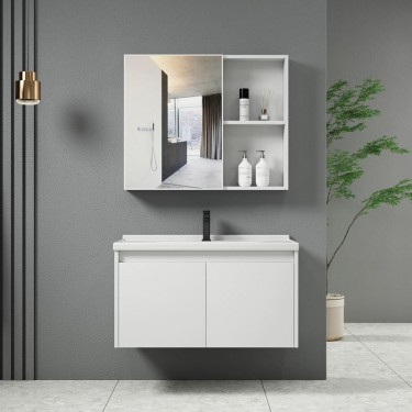 IDEA-1 Set Έπιπλο Μπάνιου Άσπρο, Καθρέπτης   Πάγκος με Νιπτήρα και Μπαταρία  Up:55x11x60cm Down:60x47x45cm [-Άσπρο-] [-MDF - Κόντρα Πλακέ - Καπλαμάς - Νοβοπάν-, -Αλουμίνιο-] ΕΝ100,1