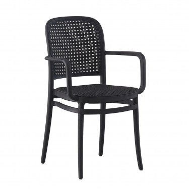 FLORENCE Πολυθρόνα PP Μαύρο, PP Rattan Μαύρο, Στοιβαζόμενη  54x54x84cm [-Μαύρο-] [-PP - PC - ABS-] Ε387,30