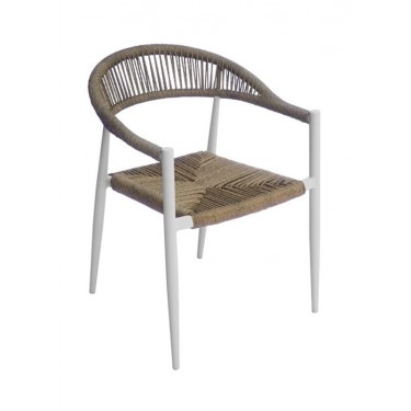 MADY Πολυθρόνα Βεράντας-Κήπου ALU Άσπρο, Rope Wicker Φυσικό, Στοιβαζόμενη  58x58x77cm [-Άσπρο-, -Φυσικό-] [-Wicker-, -Αλουμίνιο-] Ε6714,2