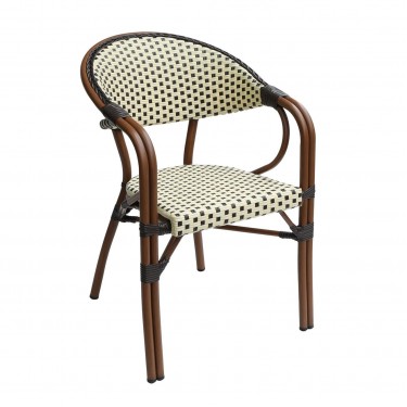 PARIS Πολυθρόνα Bistro Αλουμίνιο Καρυδί, Wicker Μπεζ - Καφέ, Στοιβαζόμενη  57x59x84cm [-Καρυδί-, -Μπεζ-Tortora-Sand-Cappuccino-] [-Wicker-, -Αλουμίνιο-] Ε258,6