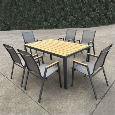 VIRNA Set Τραπεζαρία: Τραπέζι   6 Πολυθρόνες, Μέταλλο Βαφή Ανθρακί, Polywood Φυσικό  Table:150x90x73 Chair:56x63x90 [-Ανθρακί-, -Φυσικό-] [-Polywood-, -Μέταλλο-] Ε6797,1S