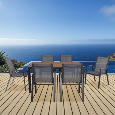 VIRNA Set Τραπεζαρία: Τραπέζι   6 Πολυθρόνες, Μέταλλο Βαφή Ανθρακί, Polywood Φυσικό  Table:150x90x73 Chair:56x63x90 [-Ανθρακί-, -Φυσικό-] [-Polywood-, -Μέταλλο-] Ε6797,1S