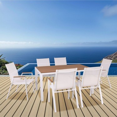 VIRNA Set Τραπεζαρία: Τραπέζι   6 Πολυθρόνες, Μέταλλο Βαφή Άσπρο, Polywood Φυσικό  Table:150x90x73 Chair:56x63x90 [-Άσπρο-, -Φυσικό-] [-Polywood-, -Μέταλλο-] Ε6797,2S
