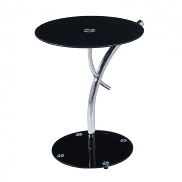 RAVEL Τραπεζάκι Βοηθητικό Χρώμιο - Γυαλί Μαύρο Tempered  Φ50cm H.58cm [-Μαύρο-, -Χρώμιο - Inox-] [-Γυαλί-, -Μέταλλο-] ΕΜ939,Β