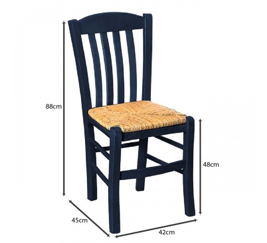 CASA Καρέκλα Οξιά Βαφή Εμποτισμού Ανιλίνη Μπλε, Κάθισμα Ψάθα  42x45x88cm [-Μπλε-] [-Ξύλο-, -Ψάθα-] Ρ966,Ε3