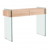 GLASSER Wood Κονσόλα Διάφανο Γυαλί 12mm - με Συρτάρια Απόχρωση Δρυς  110x40x76cm [-Διάφανο-, -Φυσικό-] [-MDF - Κόντρα Πλακέ - Καπλαμάς - Νοβοπάν-, -Γυαλί-] ΕΜ841,1